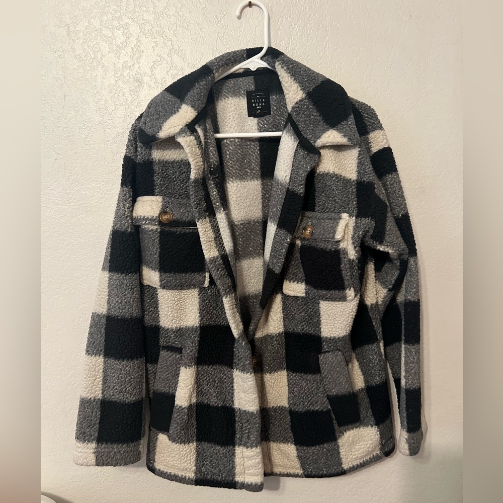 Billabong Black and White Checkered Teddy Jacket